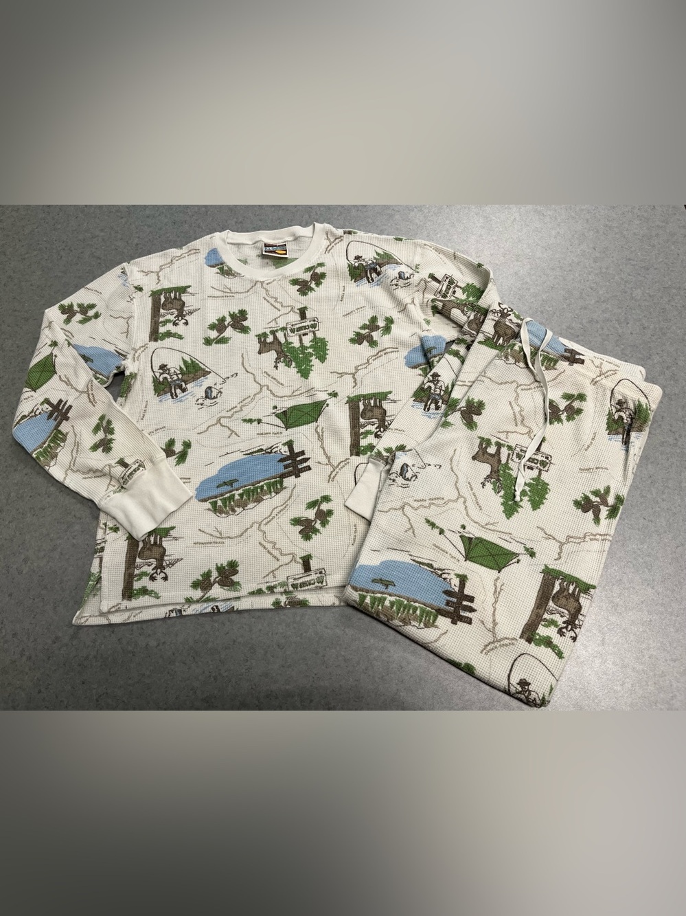 PJ Salvage Fishing Camping Cabin Waffle Thermal Pajama Set—Womens Medium